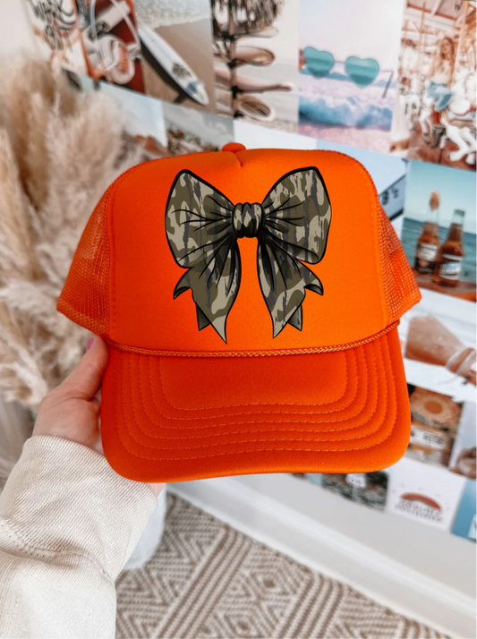 Safety Orange Camo Bow Trucker