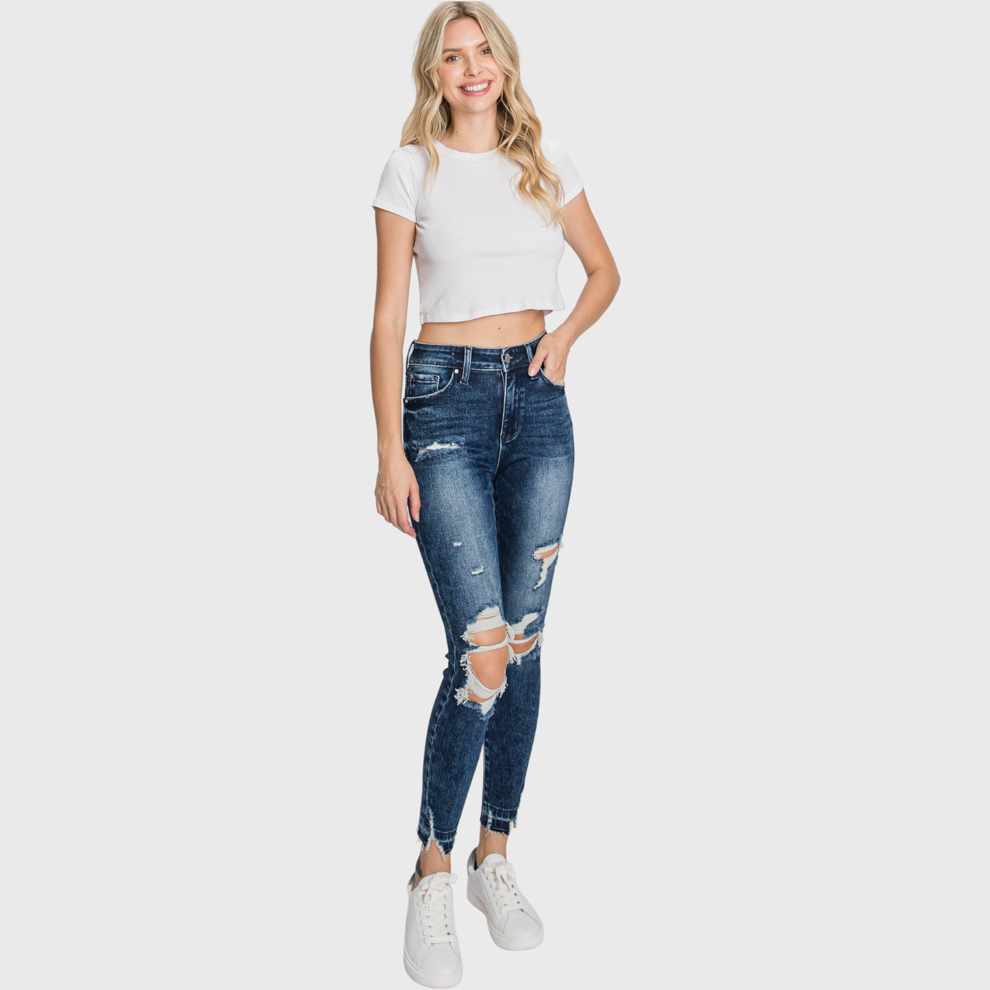 P368AH-DA HIGH RISE DARK ACID ANKLE SKINNY W/ RELEASED HEM