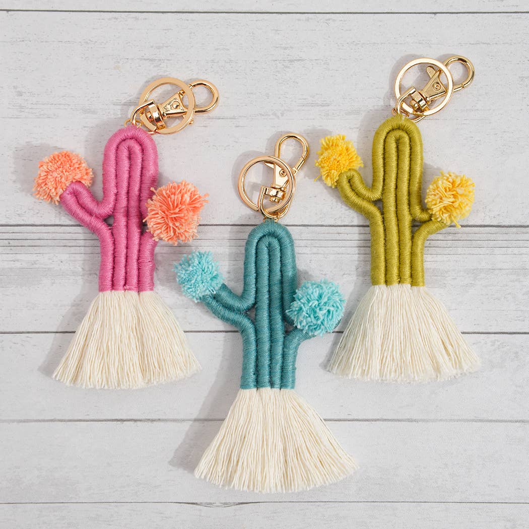 Boho Woven Fringed Cactus Keychain