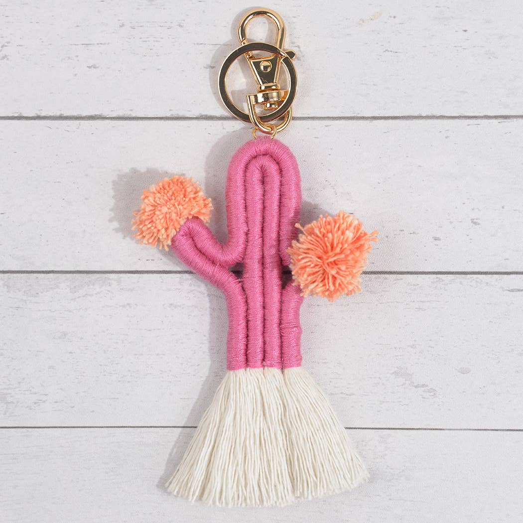 Boho Woven Fringed Cactus Keychain
