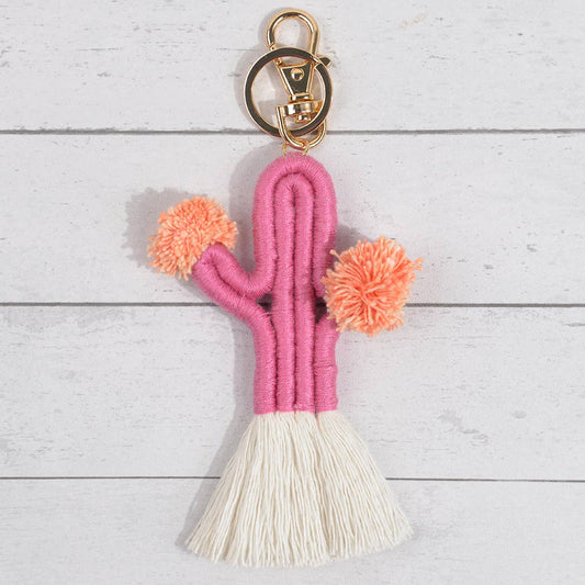 Boho Woven Fringed Cactus Keychain