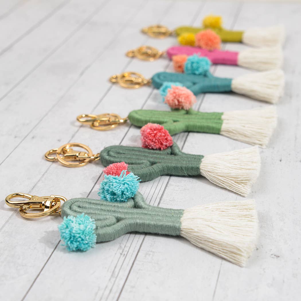 Boho Woven Fringed Cactus Keychain