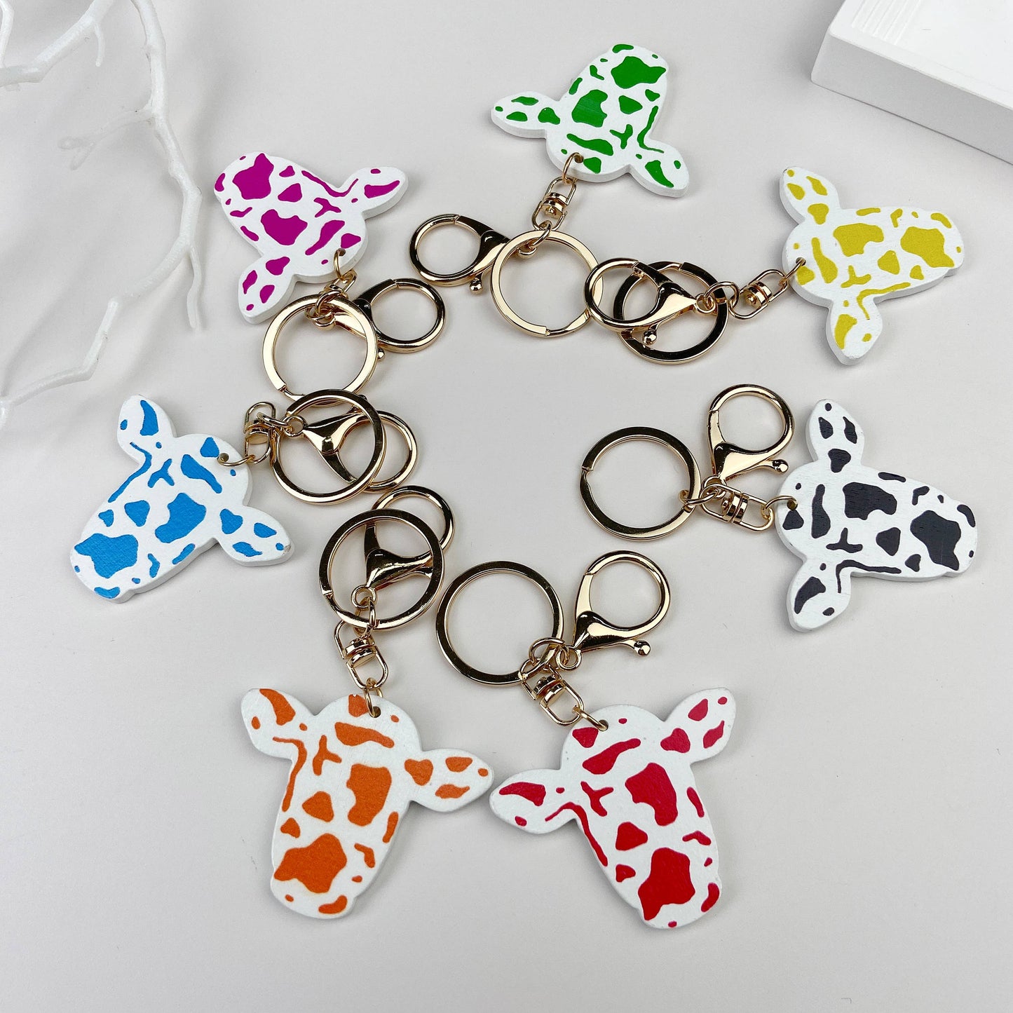 Wooden bull head pendant keychain