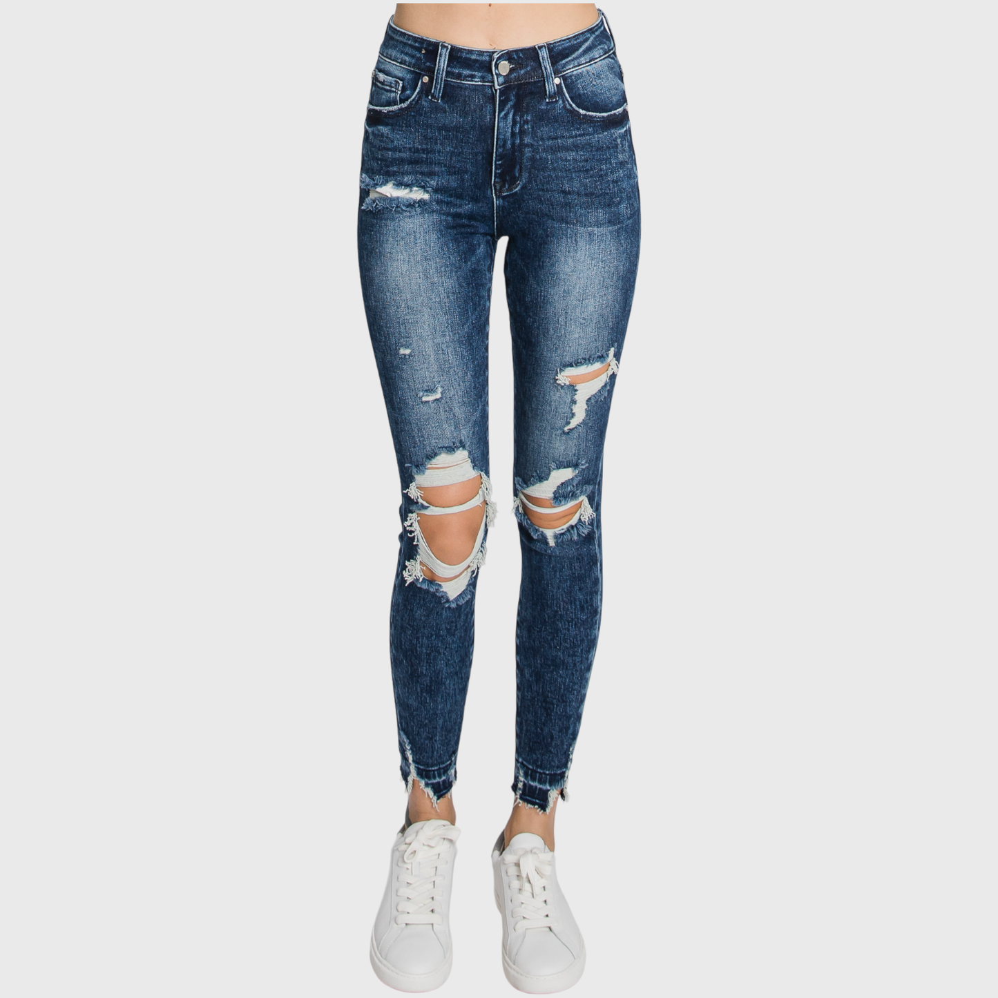 P368AH-DA HIGH RISE DARK ACID ANKLE SKINNY W/ RELEASED HEM