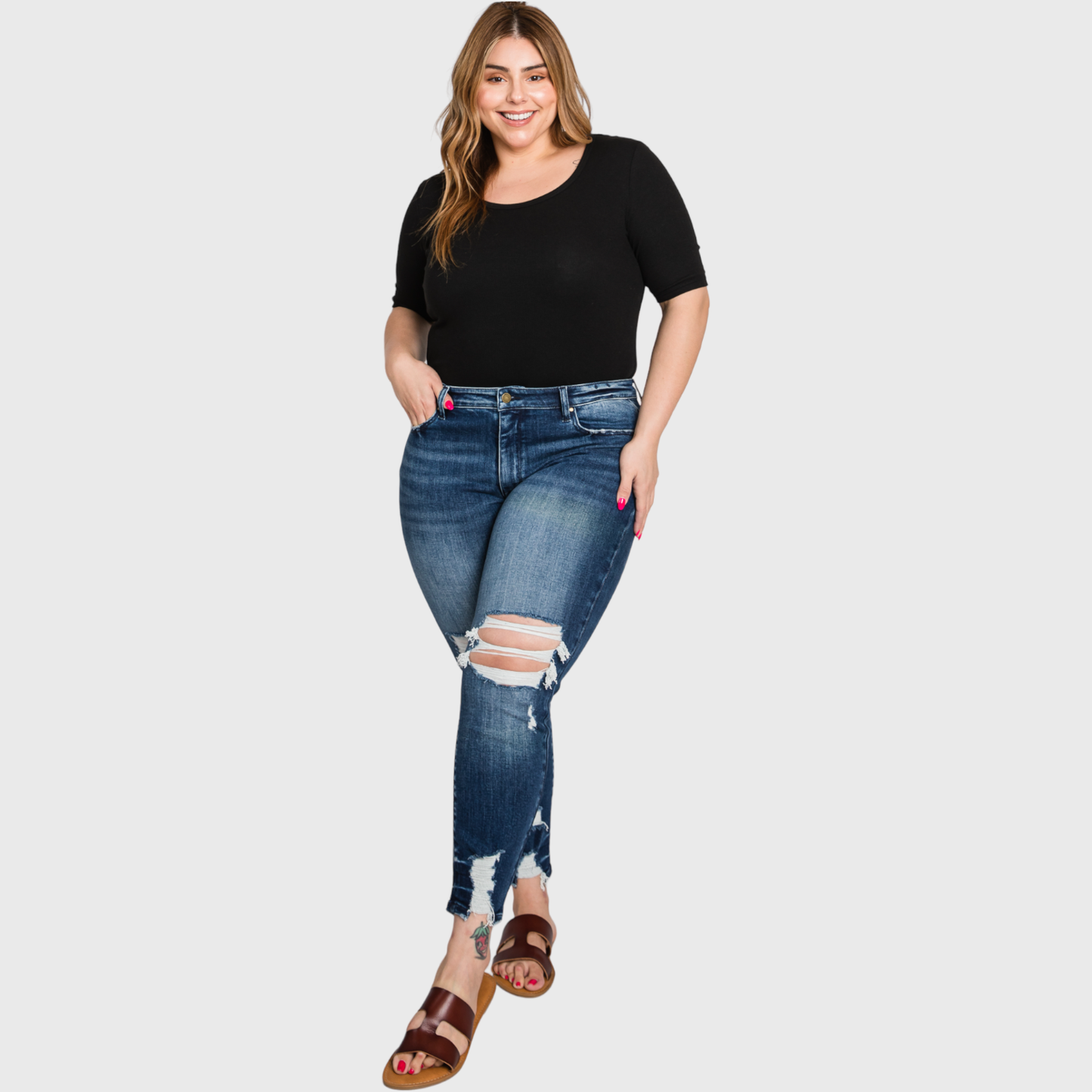 (PLUS) HIGH RISE ANKLE SKINNY JEANS