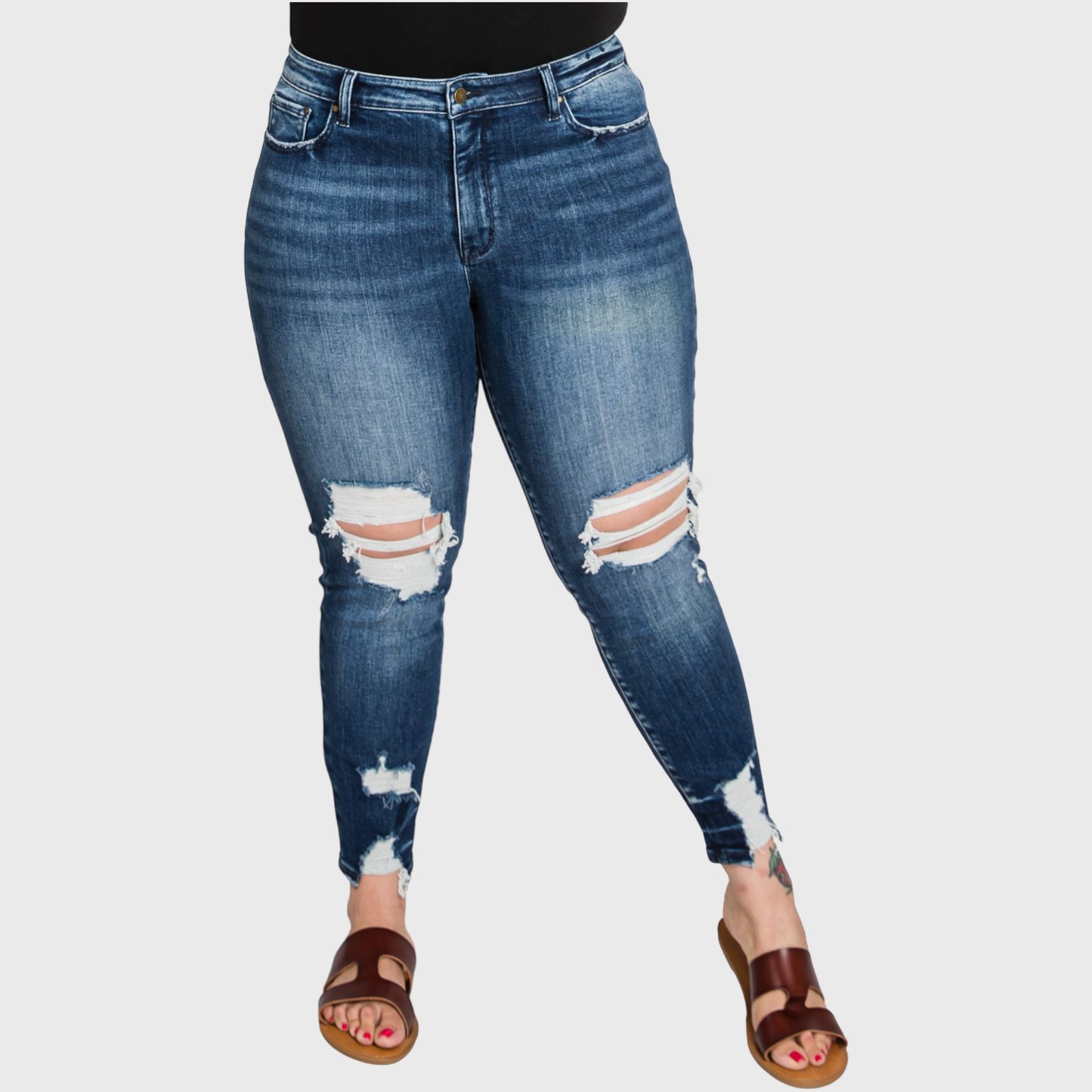 (PLUS) HIGH RISE ANKLE SKINNY JEANS