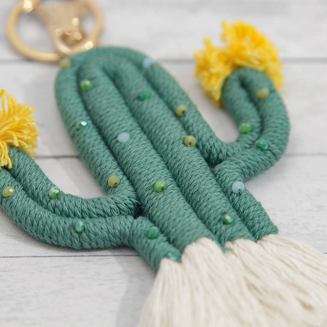 Beaded Woven Cactus Keychain