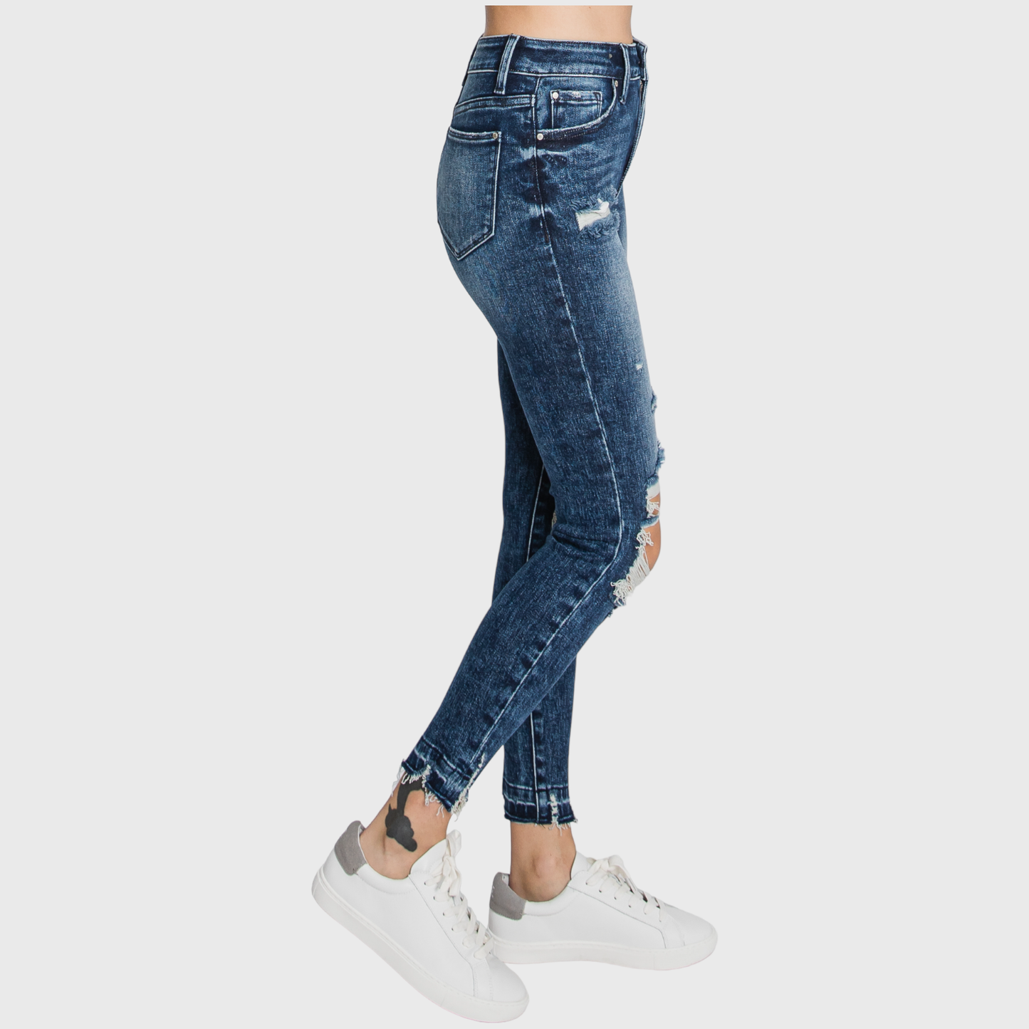 P368AH-DA HIGH RISE DARK ACID ANKLE SKINNY W/ RELEASED HEM