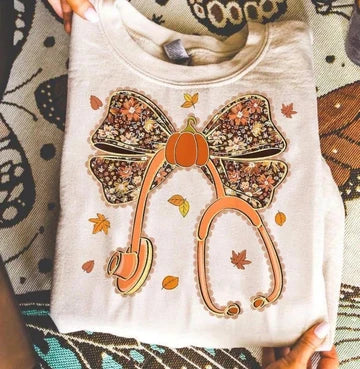 Fall Nurse Bow Tee/Crew