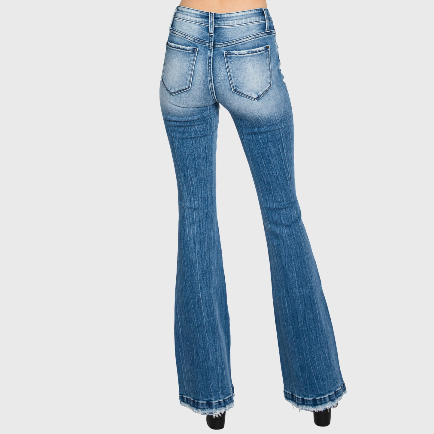 T929MF DISTRESSED MID RISE STRETCH FLARE WITH TROUSER HEM