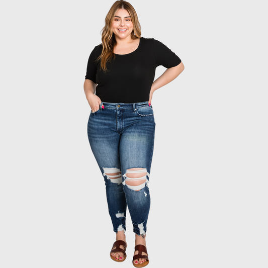 (PLUS) HIGH RISE ANKLE SKINNY JEANS