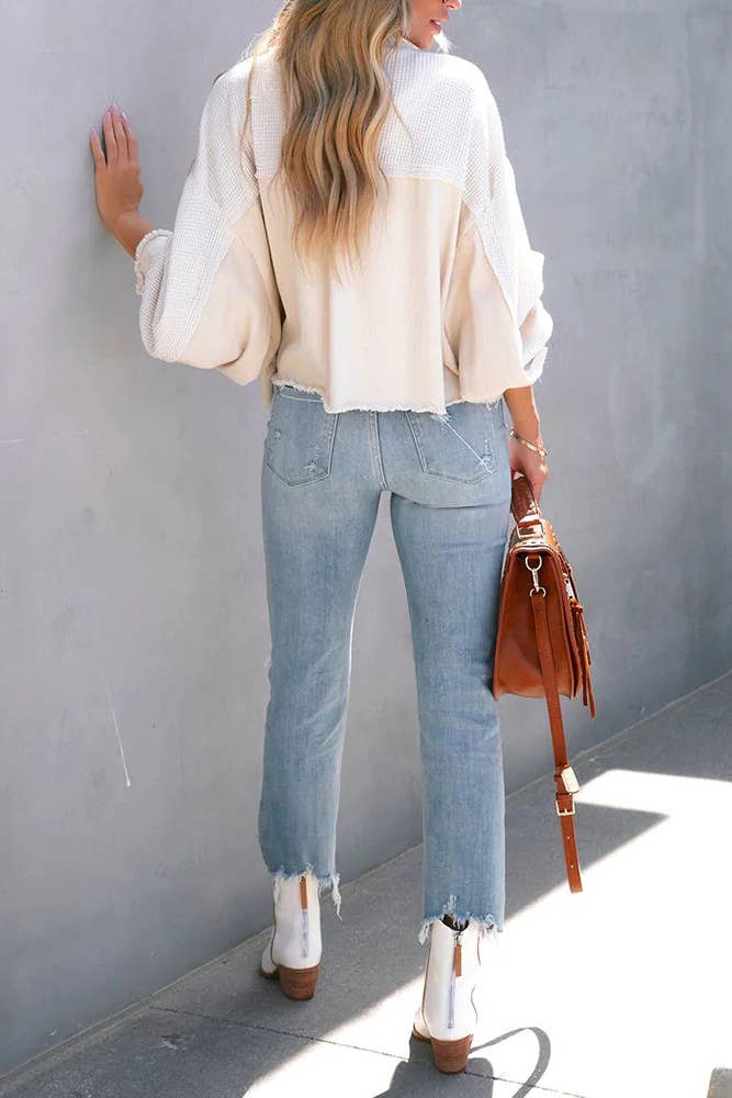 Plain Waffle Knit Button Up Crop Shacket ZK722
