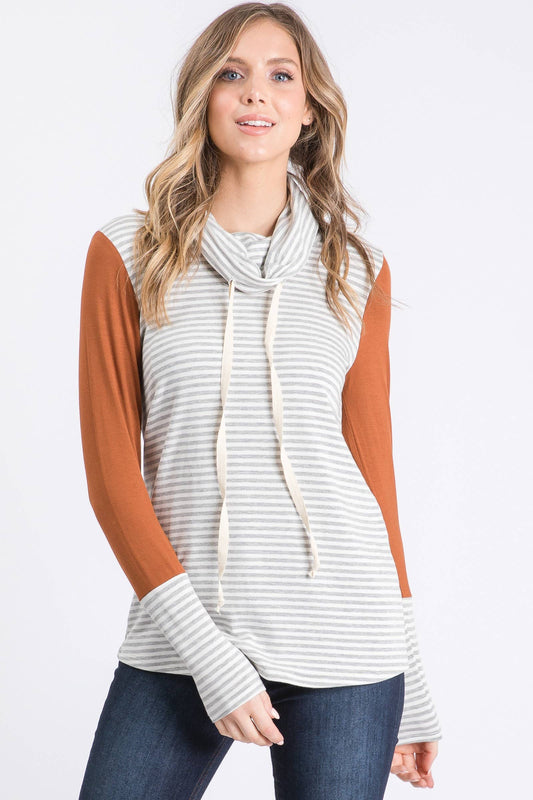 High Neck Drawstring long sleeve top