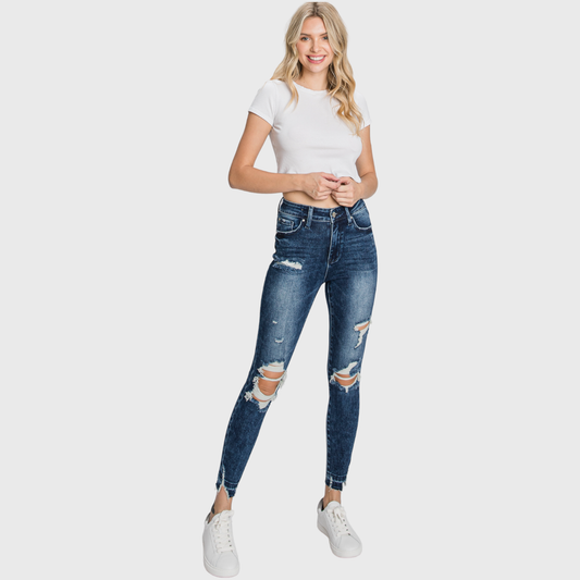 P368AH-DA HIGH RISE DARK ACID ANKLE SKINNY W/ RELEASED HEM