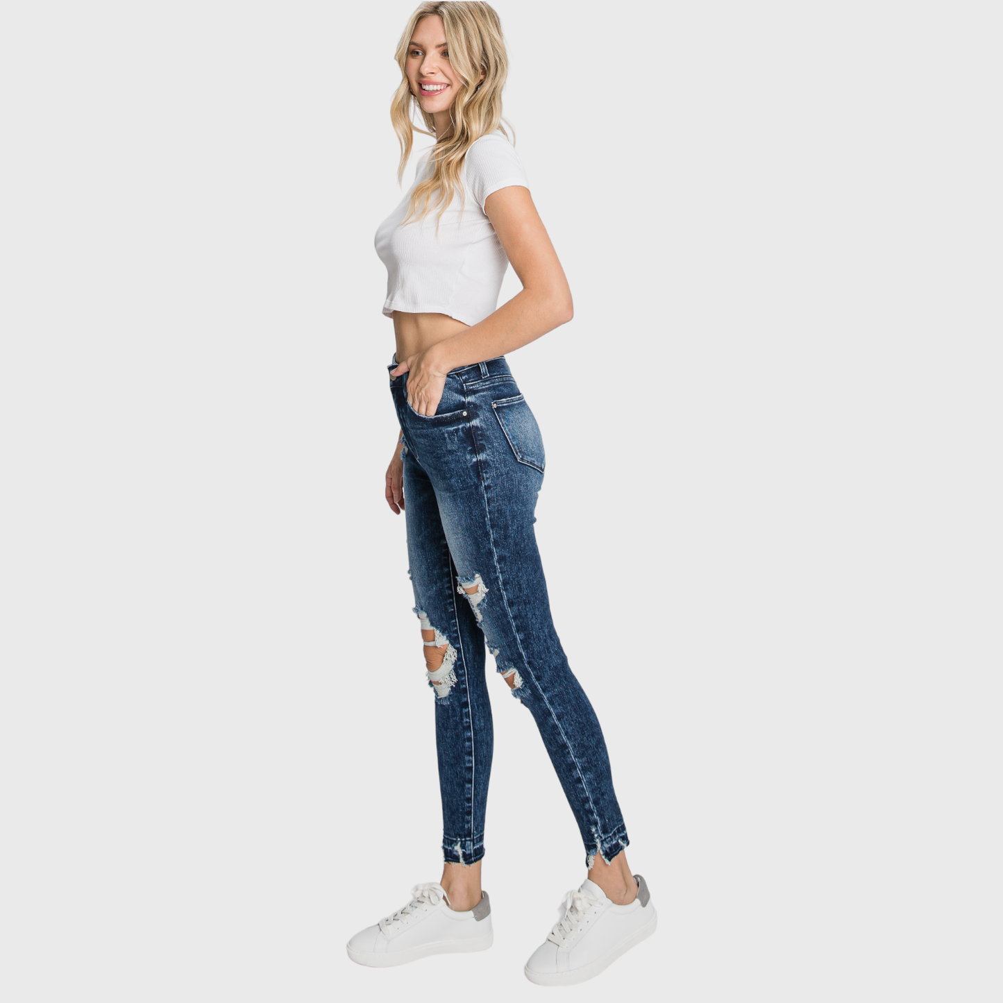 P368AH-DA HIGH RISE DARK ACID ANKLE SKINNY W/ RELEASED HEM
