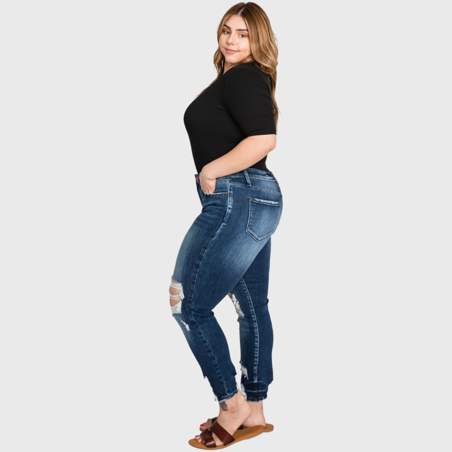 (PLUS) HIGH RISE ANKLE SKINNY JEANS