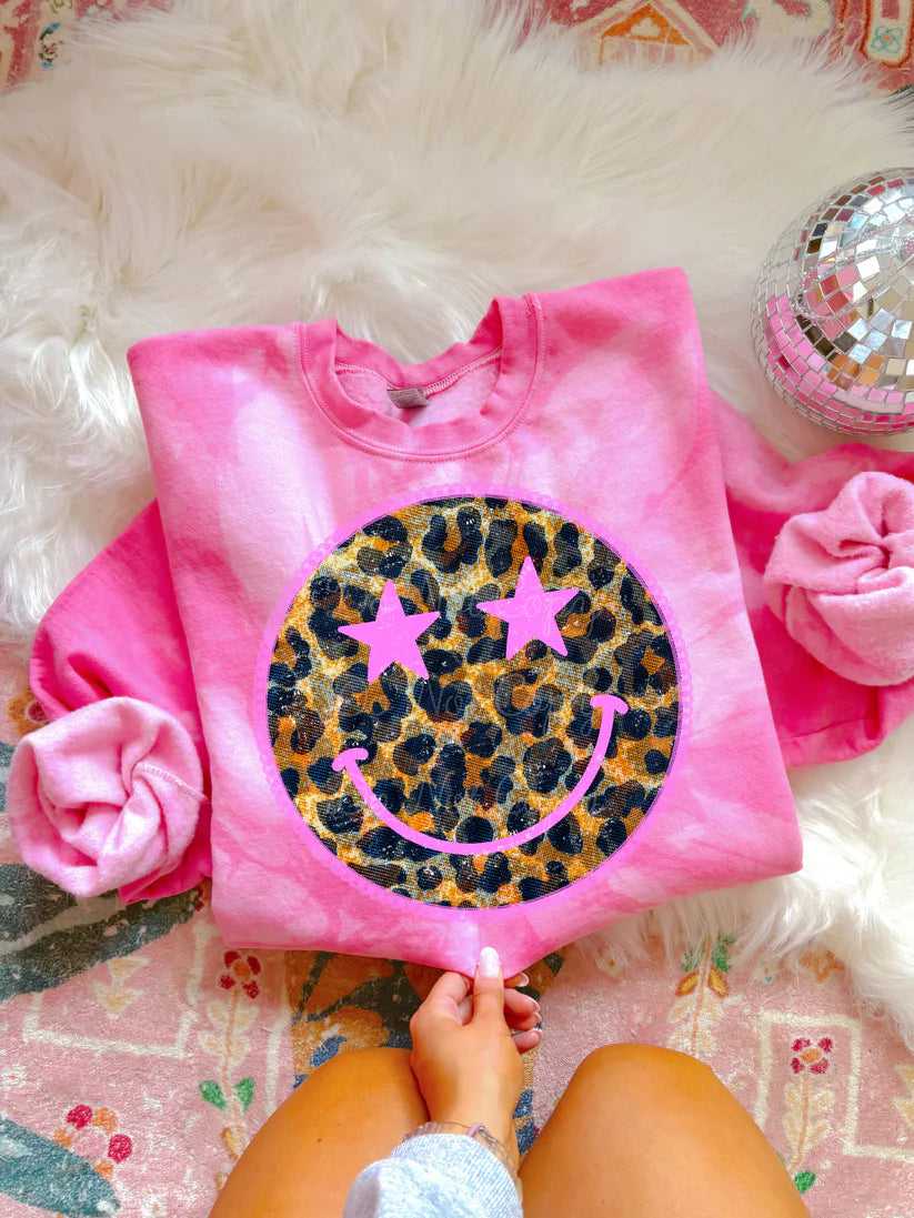 Leopard Star Smiley Pink Tie Dye