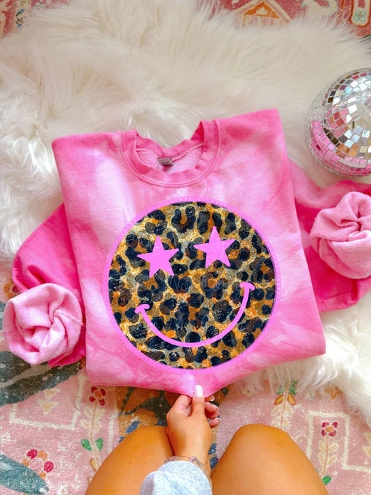 Leopard Star Smiley Pink Tie Dye